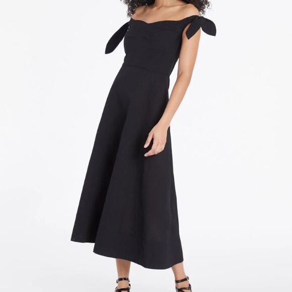 Tanya Taylor NWT Ashland Black Cotton Sweetheart Off-The-Shoulder Midi Dress - Picture 2 of 13